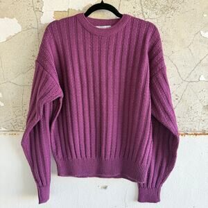 Vtg 80s Sweater Chunky Cable Knit Pullover Berry Cozy Cottagecore‎ Womens M